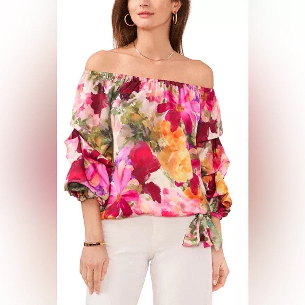 Vince Camuto Floral Off-the-Shoulder Bubble Top, Size XS